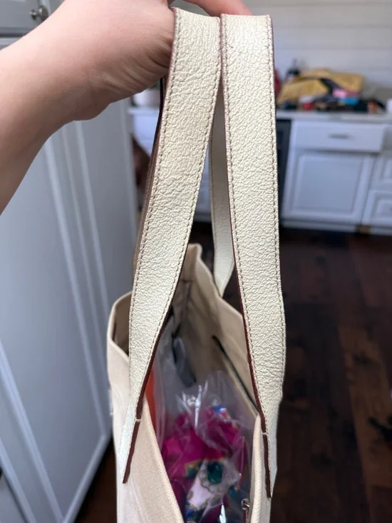 Prada Beige Canvas Shoulder Tote Bag Leather Corners and Handles - Picture 4 of 16